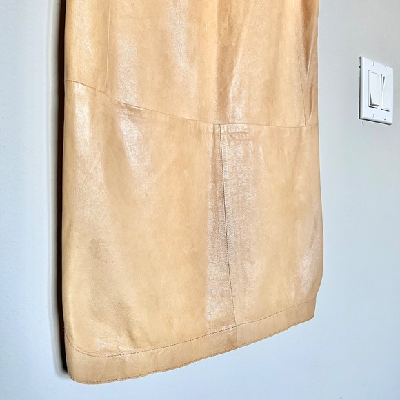 VINCE 100% Lamb Leather Sleeveless Tank Front Pocket Mini Shift Dress Tan Size 2 - Picture 3 of 15